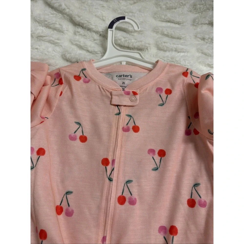 Toddler Girls' Carter's 2-Pack Pink Heart & Cherry Footie Pajamas Size 2T NWT